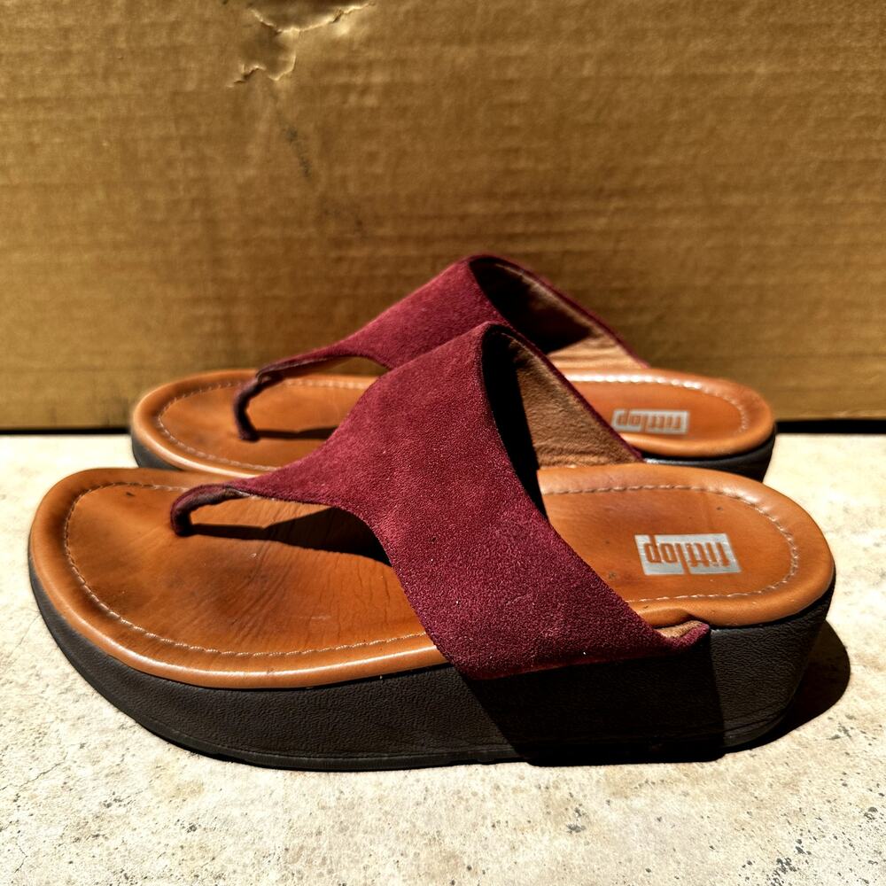 Fitflop Lulu Sleek Suede Toe Post Thong Sandals Slip On Leather Oxblood Red 5 - Picture 4 of 7